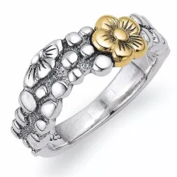 blommor ring i silver med 9 karat guld