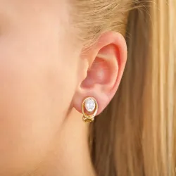 ovala zirkon öronclips i förgyllt silver