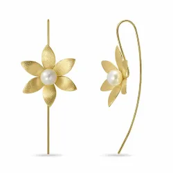 långa blommor pärla öronkrokar i förgyllt silver