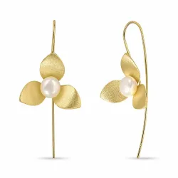 blommor pärla öronkrokar i förgyllt silver