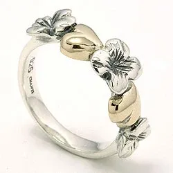 blommor ring i oxiderat silver med 8 karat guld