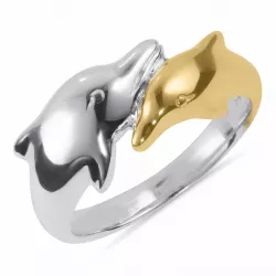 delfin ring i silver med 8 karat guld