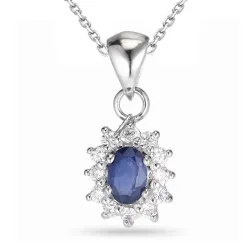 rosett safir halsband i silver med hängen i silver