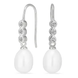 långa pärla örhängen i silver