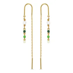 långa gröna emalj kedja örhängen i förgyllt silver