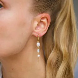 långa pärla halvcreol i förgyllt silver - Lumé Etched