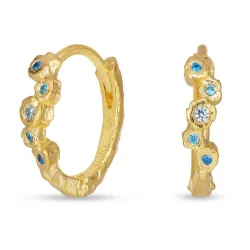 12 mm blå zirkon creol i förgyllt silver - Bubbly Twist