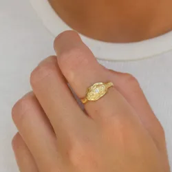 bred zirkon ring i förgyllt silver - Lumé Etched