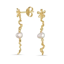 pärla örhängen i förgyllt silver - Lumé Etched