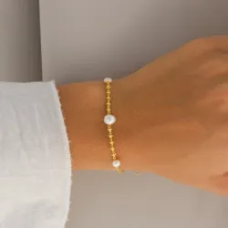 pärla armband i förgyllt silver 16 plus 3 cm x 6,9 mm  - Lumé Etched