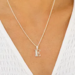 bokstav e zirkon hängen i silver - My Letter