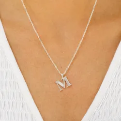 bokstav m zirkon hängen i silver - My Letter