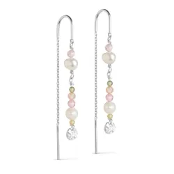 Enamel Sofia rosa kedja örhängen i silver