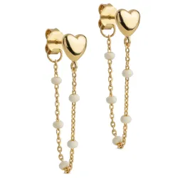 Enamel Lola Heart hjärta Daisy kedja örhängen i förgyllt silver vit emalj