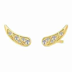 Julie sandlau fjädrar zirkon örhängen i förgyllt silver vit zirkon