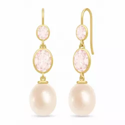 långa Julie Sandlau pärla örhängen i förgyllt silver rosa kvarts