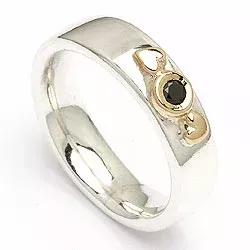 Kollektionsprov sort diamant ring i silver och vanl. guld