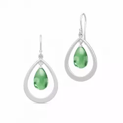 stora Julie Sandlau Prime droplet droppformad gröna kristal örhängen i satinrhodinerat sterlingsilver grön kristal